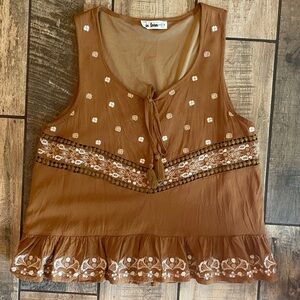 In Bloom Brown Embroidered Tank Top